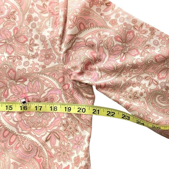 Isaac Mizrahi Live Button-Up Tunic Top Womens Size 8 Pink Tan Floral Long Sleeve - Picture 5 of 9